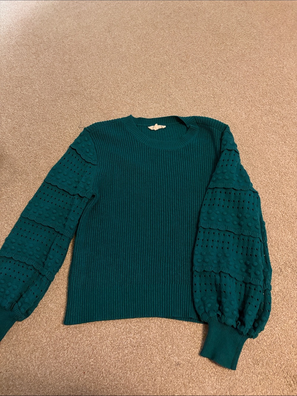 Dark Turquoise Textured Knit Sweater - Picture 4 of 5